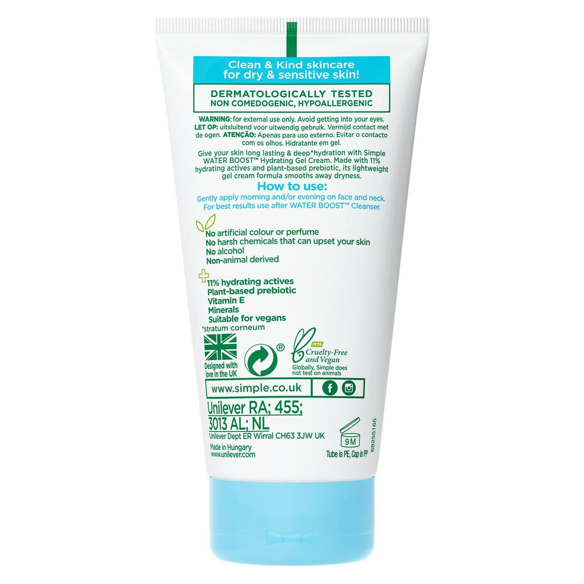 Simple Water Boost open jar showing lightweight gel texture and hydration