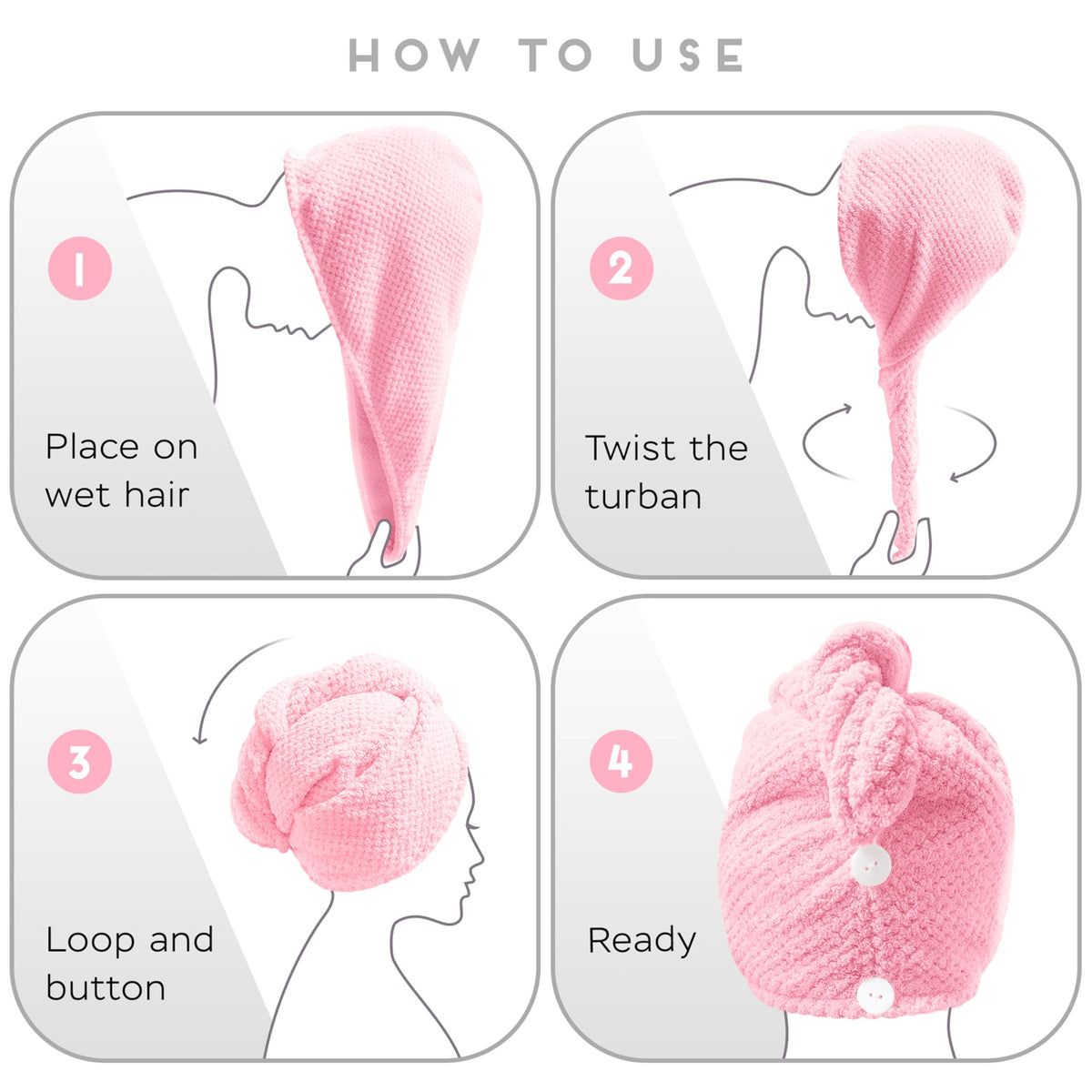 SimpleField turban in bathroom setting showing travel-friendly styling ease