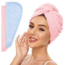 SimpleField front view of blue and pink towel wraps showing compact set and convenience