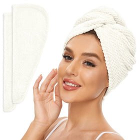 SimpleField front view of ivory towel wrap showing package and benefit quick-dry