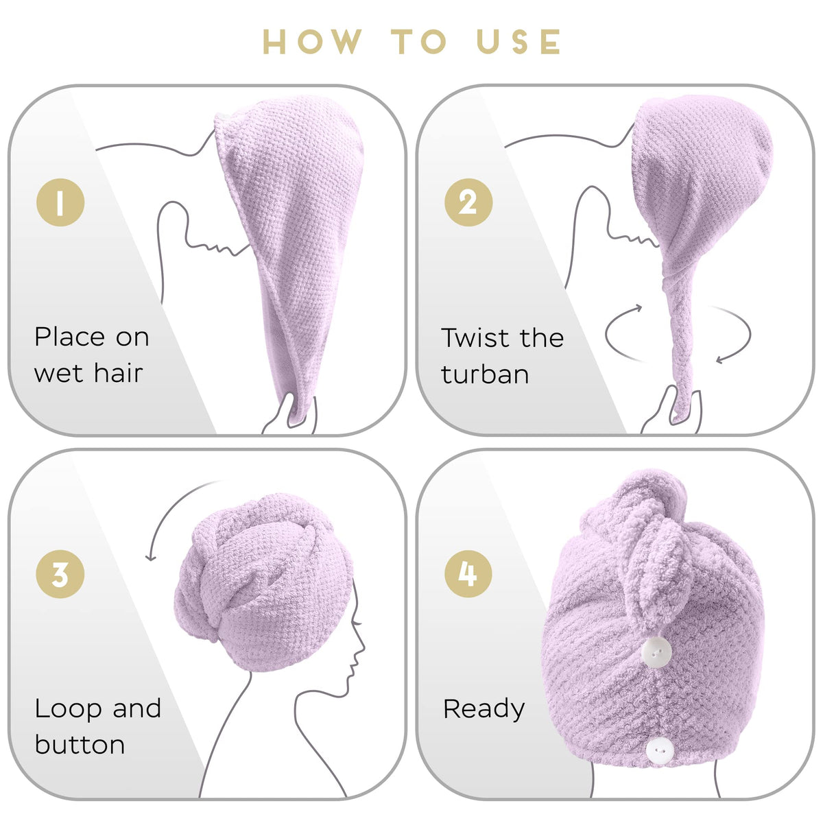 SimpleField towel turban folded on bathroom vanity suggesting travel-ready and everyday use