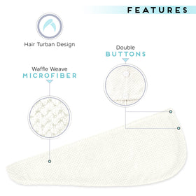 SimpleField towel wrap shown on head demonstrating secure hands-free drying benefit