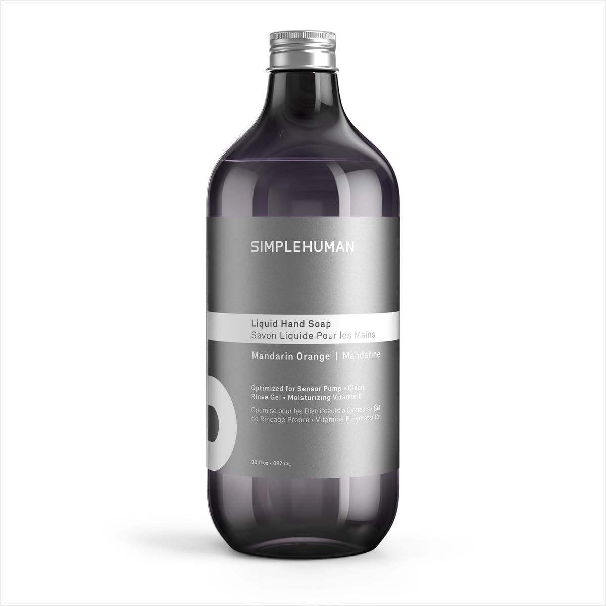 simplehuman front label showing mandarin orange scent and clear benefits