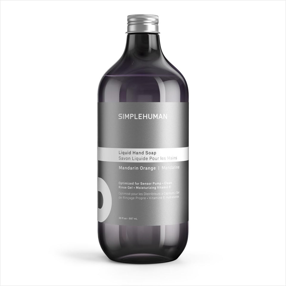 simplehuman front label showing mandarin orange scent and clear benefits