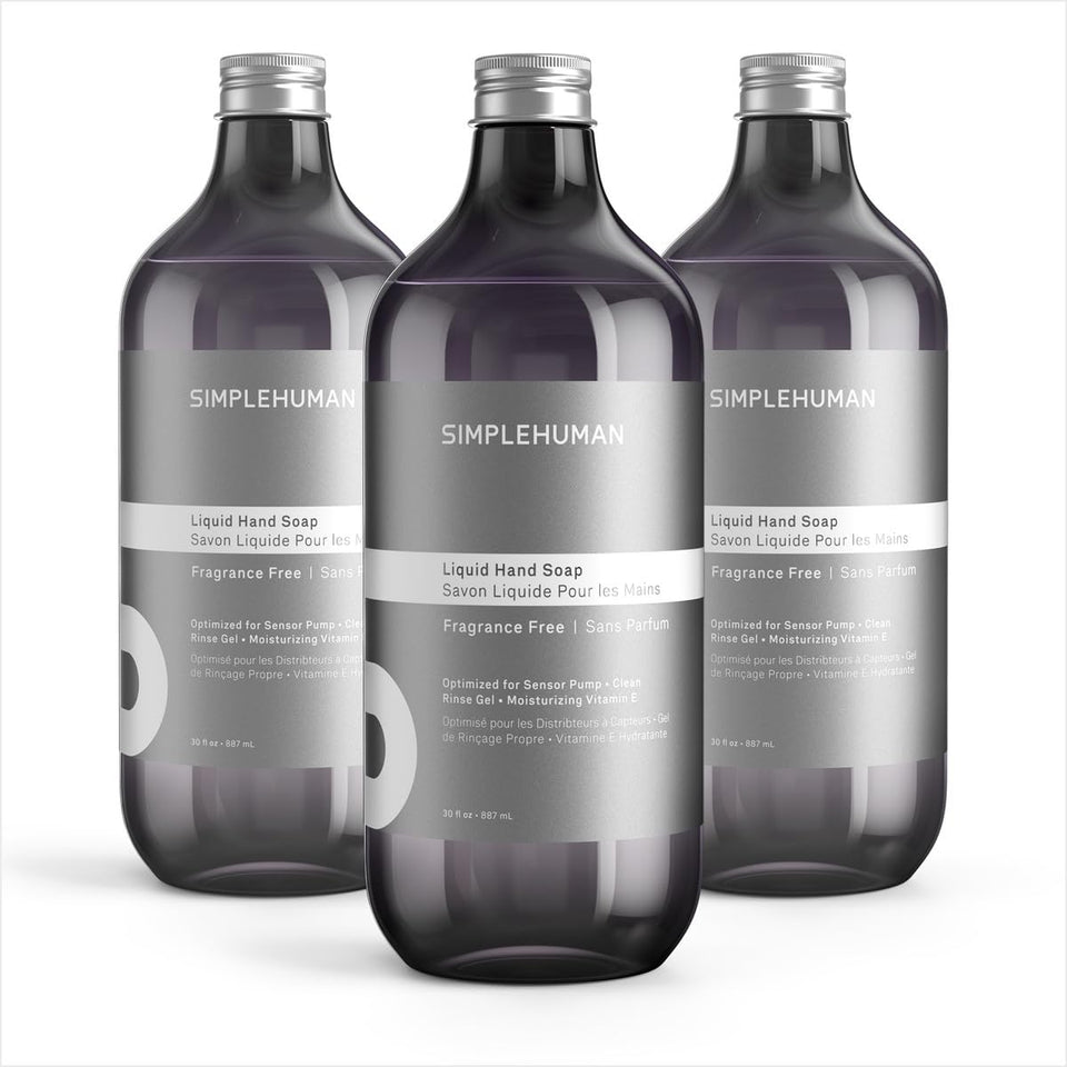simplehuman front packaging showing three refill bottles and value