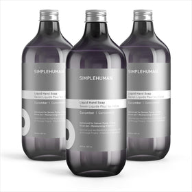 simplehuman three-pack front packaging showing cucumber scent and refill savings