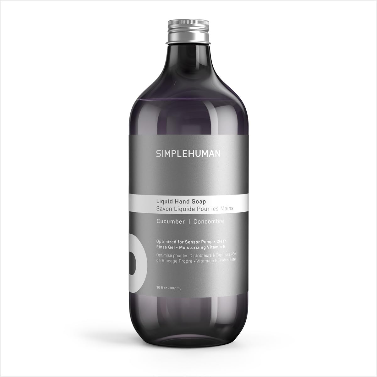 simplehuman front packaging of cucumber refill showing bottle and label for easy identification