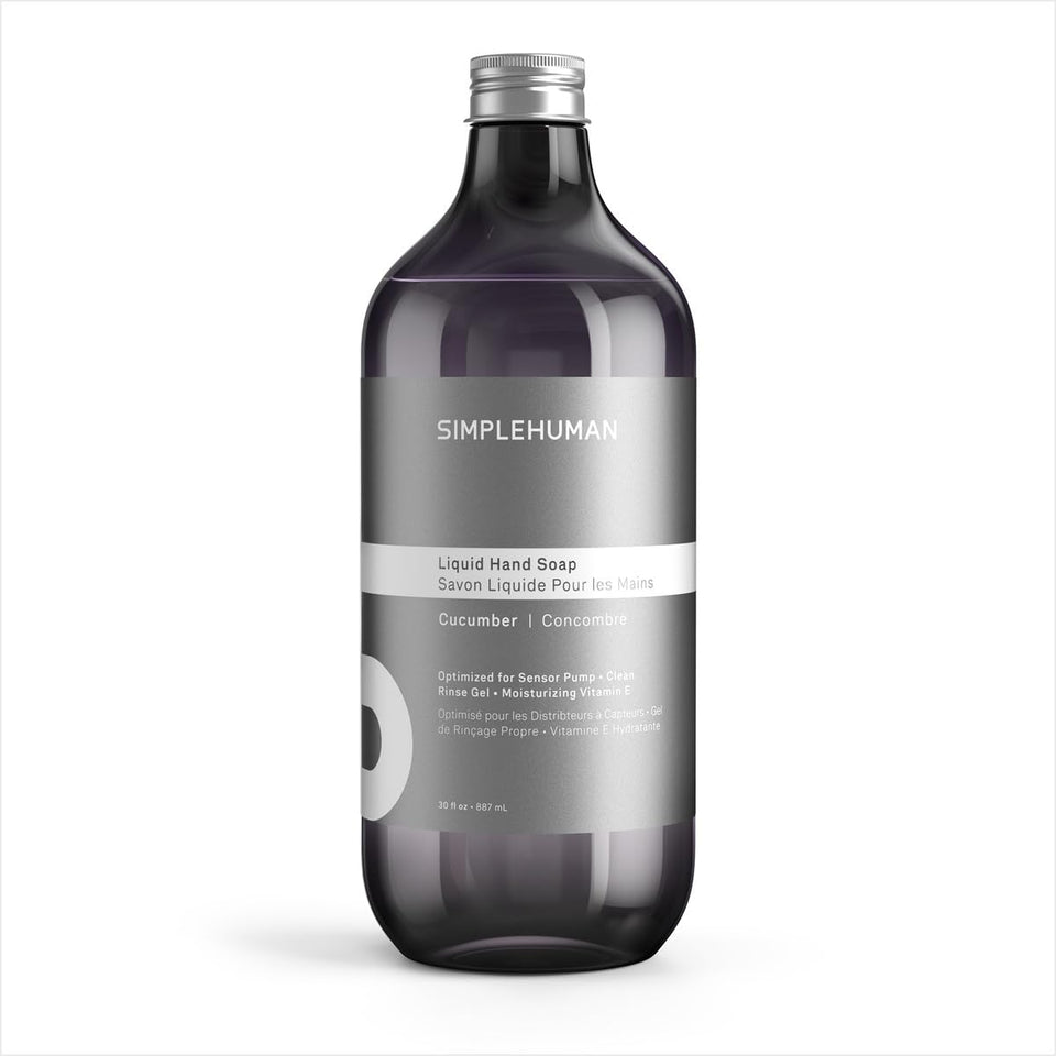 simplehuman front packaging of cucumber refill showing bottle and label for easy identification