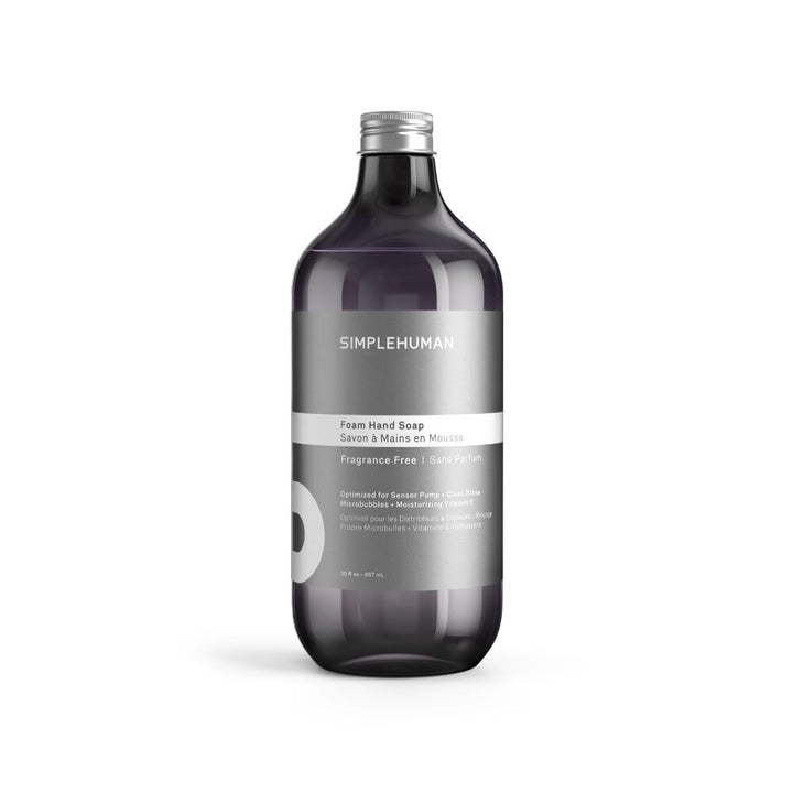 simplehuman front packaging showing 30 fl. oz refill and clear benefits