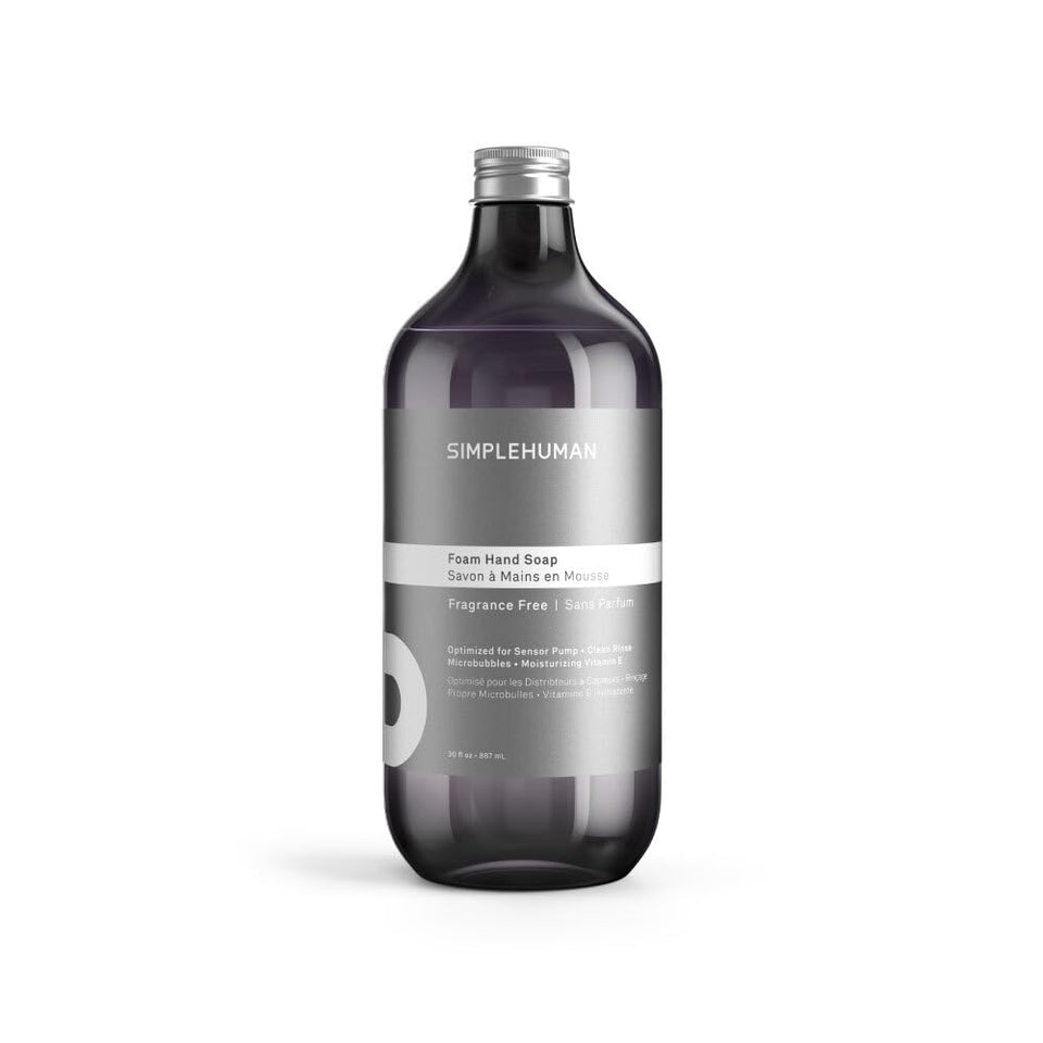 simplehuman front packaging showing 30 fl. oz refill and clear benefits
