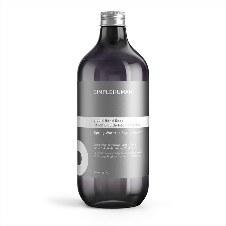 simplehuman front packaging showing fresh spring water refill and volume benefit
