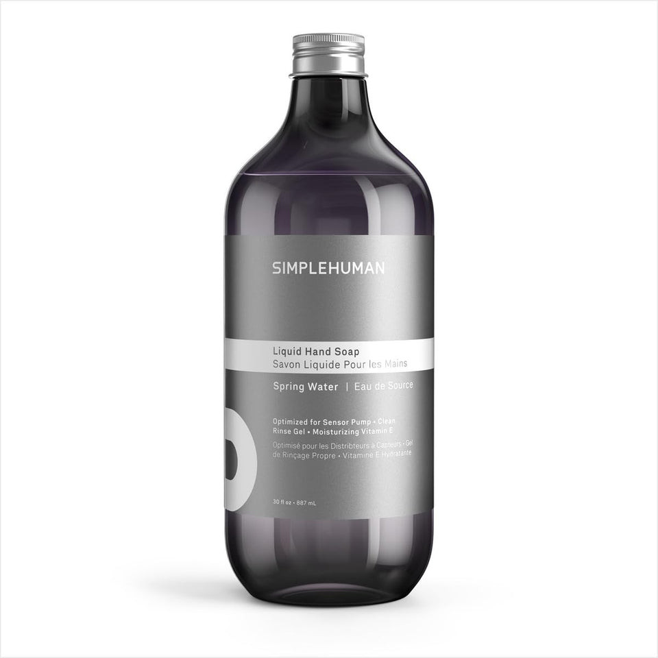 simplehuman front packaging showing fresh spring water refill and volume benefit