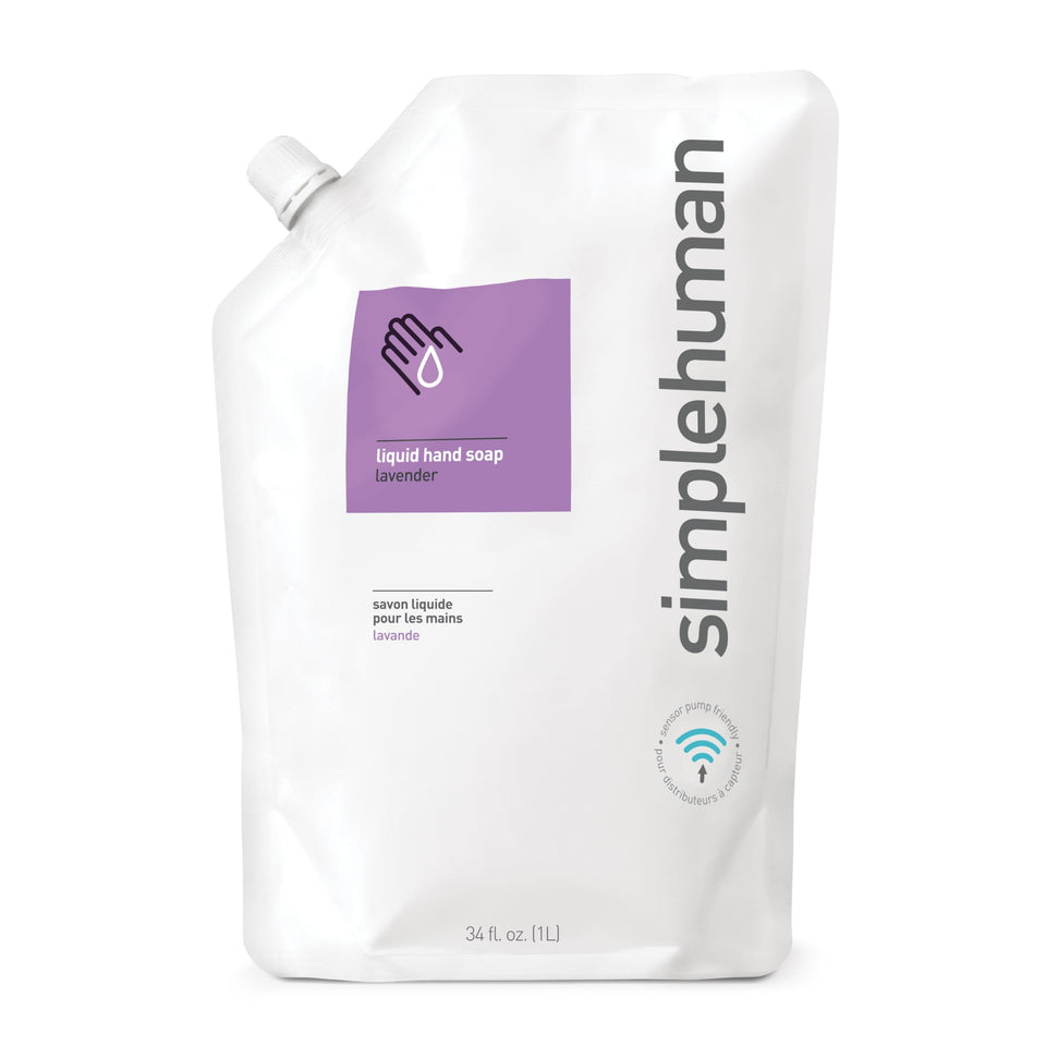 simplehuman front pouch lavender showing label and size benefit of clear identification