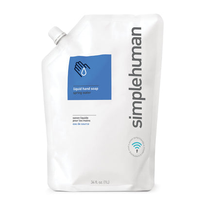 simplehuman front pouch showing spring water refill and eco benefit