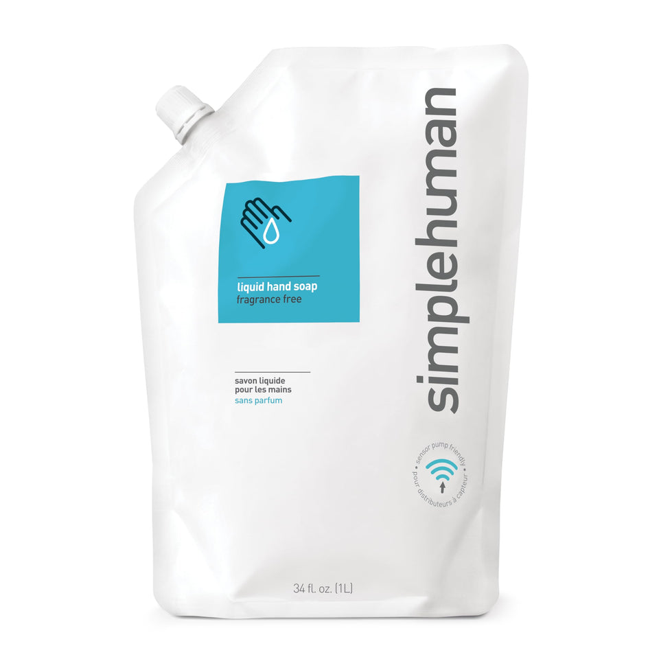 simplehuman front pouch showing label and size, clear refill option