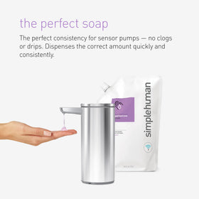 simplehuman creamy lather texture on hands, moisturizing gentle cleanse