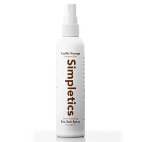 Simpletics front bottle showing vanilla sea salt spray and clear branding for easy recognition