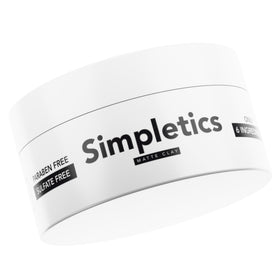 Simpletics jar front view showing vanilla scent and matte packaging for clear purchase decision