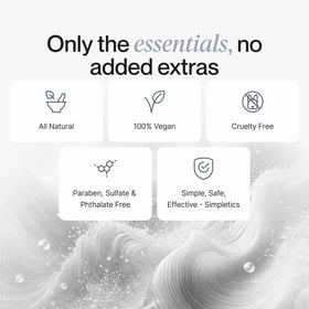 Simpletics flatlay showing bottle and ingredient list for easy product information viewing