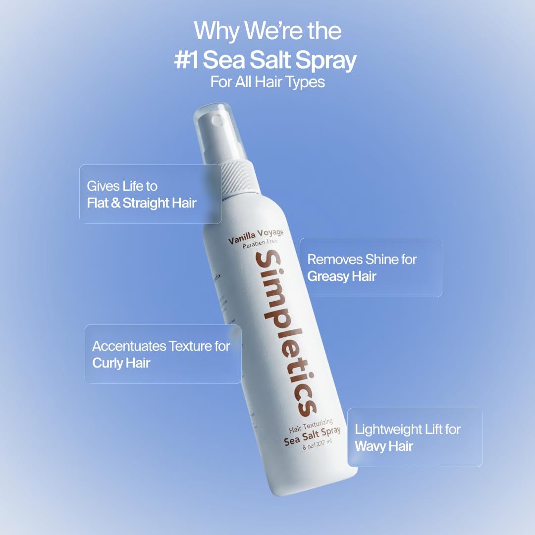 Simpletics mist spraying into long hair to create beachy waves and added movement