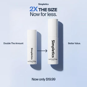 Simpletics open cap revealing powder inside and easy mess‑free application benefit