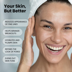 Simplified Skin serum applied on hand illustrating lightweight absorption and finish