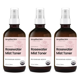 Simplified Skin front packaging showing three 4 oz bottles and organic label benefit