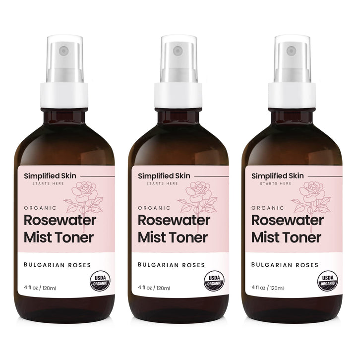 Simplified Skin front packaging showing three 4 oz bottles and organic label benefit
