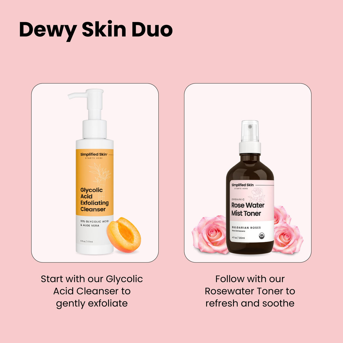 Simplified Skin bottle beside a ruler showing 4 oz travel-friendly benefit