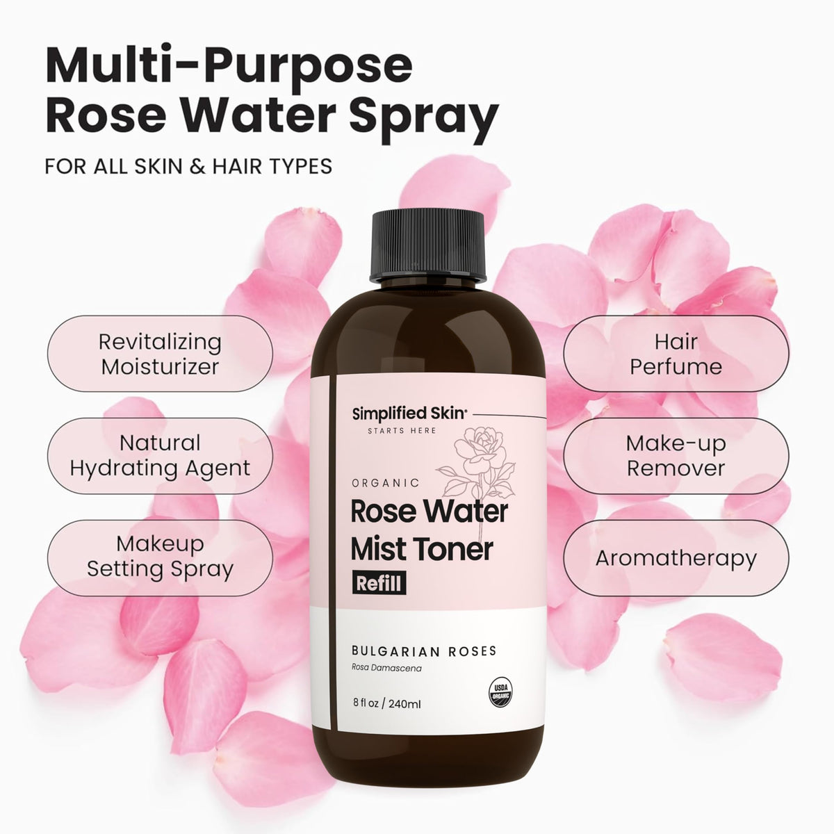 Simplified Skin misting on face for soothing hydration and calming effect