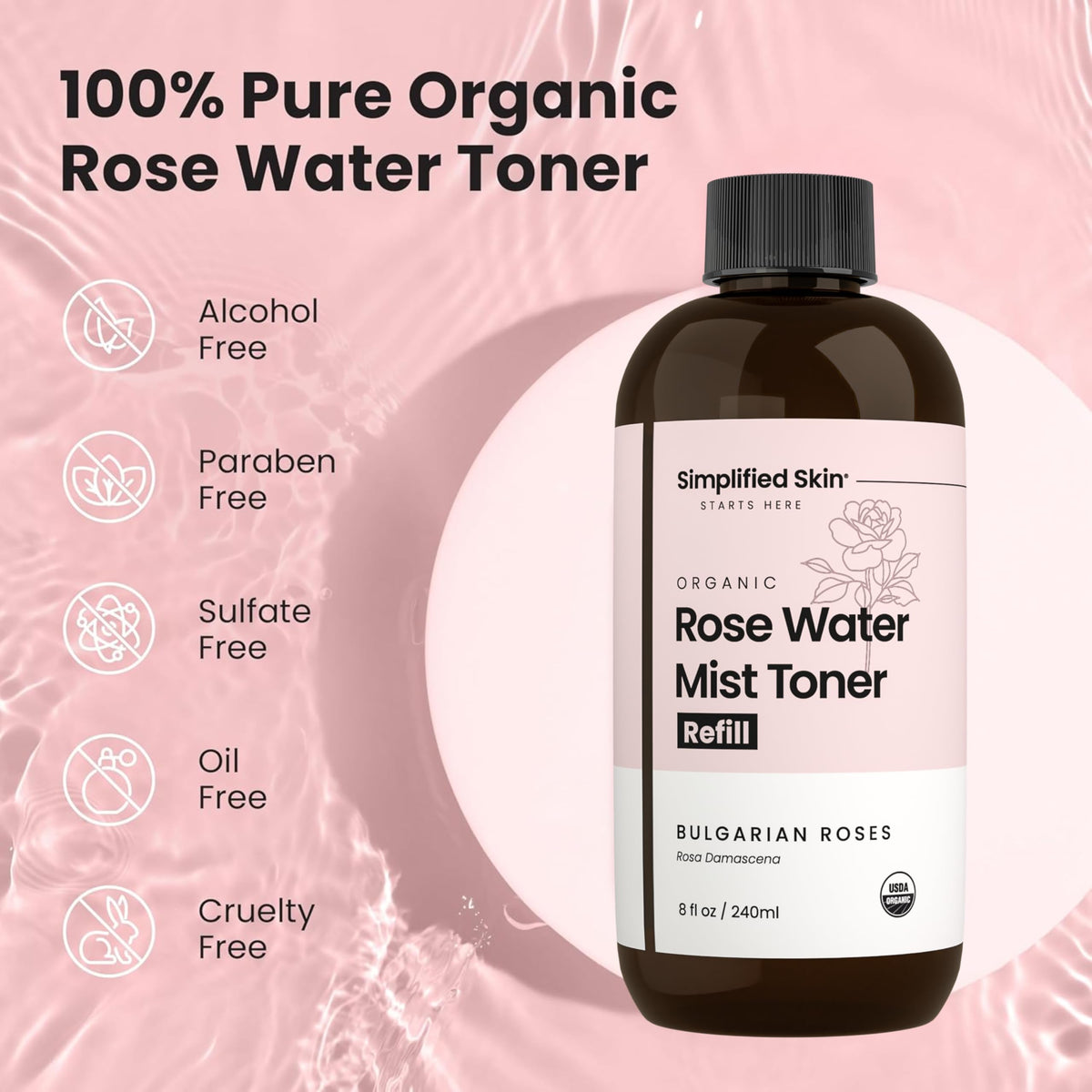 Simplified Skin spritz on hair refreshing strands and reducing frizz