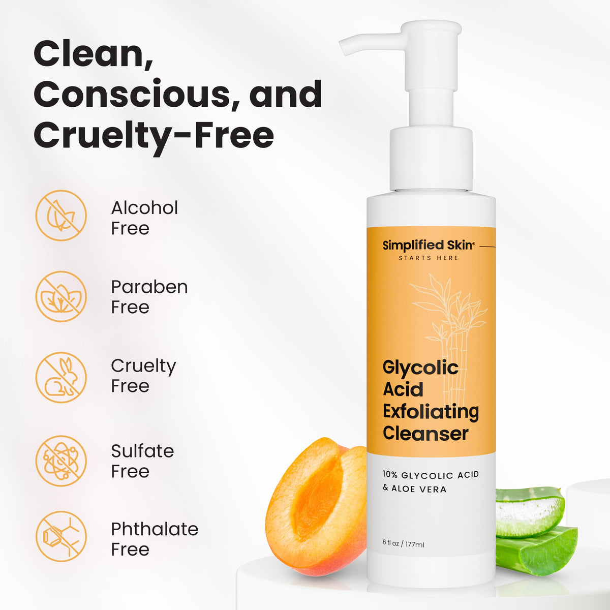 Simplified Skin bottle in hand showing 6 fl oz size and scale