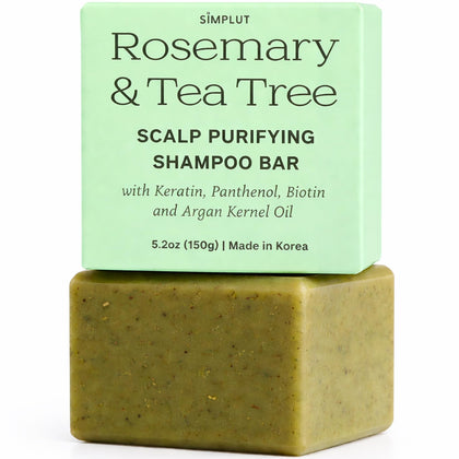 SIMPLUT front packaging showing rosemary and tea tree, highlights clarifying benefits