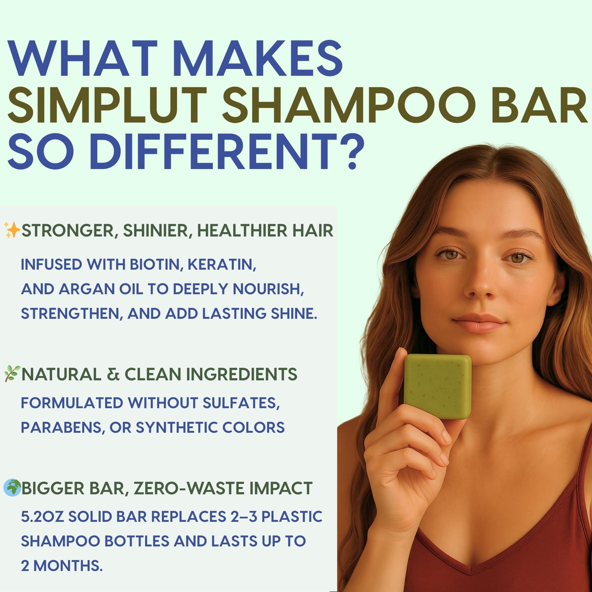 SIMPLUT ingredient label showing keratin, biotin and panthenol, supports fuller-looking hair