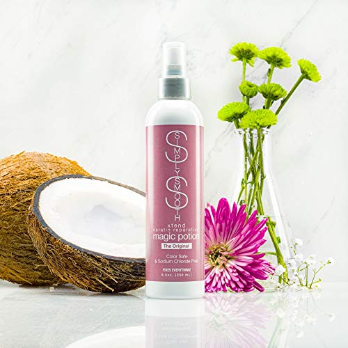 SIMPLY SMOOTH in-use styling scene showing smoother, shinier hair after spray application