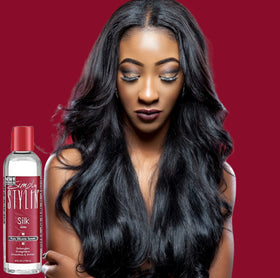 Simply Stylin' applying serum to palms and distributing for easier detangling
