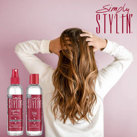 Simply Stylin' bottle beside ruler showing 4 fl oz size for travel-friendly use