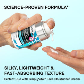 SimplyVital applying serum on hand to display smooth absorption