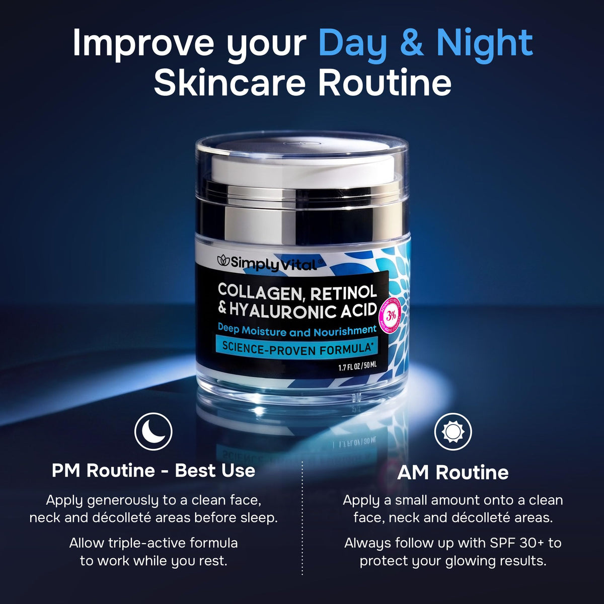 SimplyVital applying cream to neck and jawline to improve texture