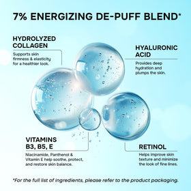 SimplyVital patch in use under eye on model revealing instant de-puffing benefit