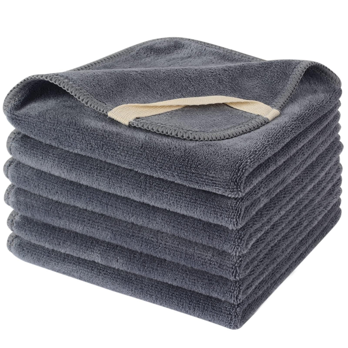SINLAND front view of six-pack grey facial cloths, convenient supply