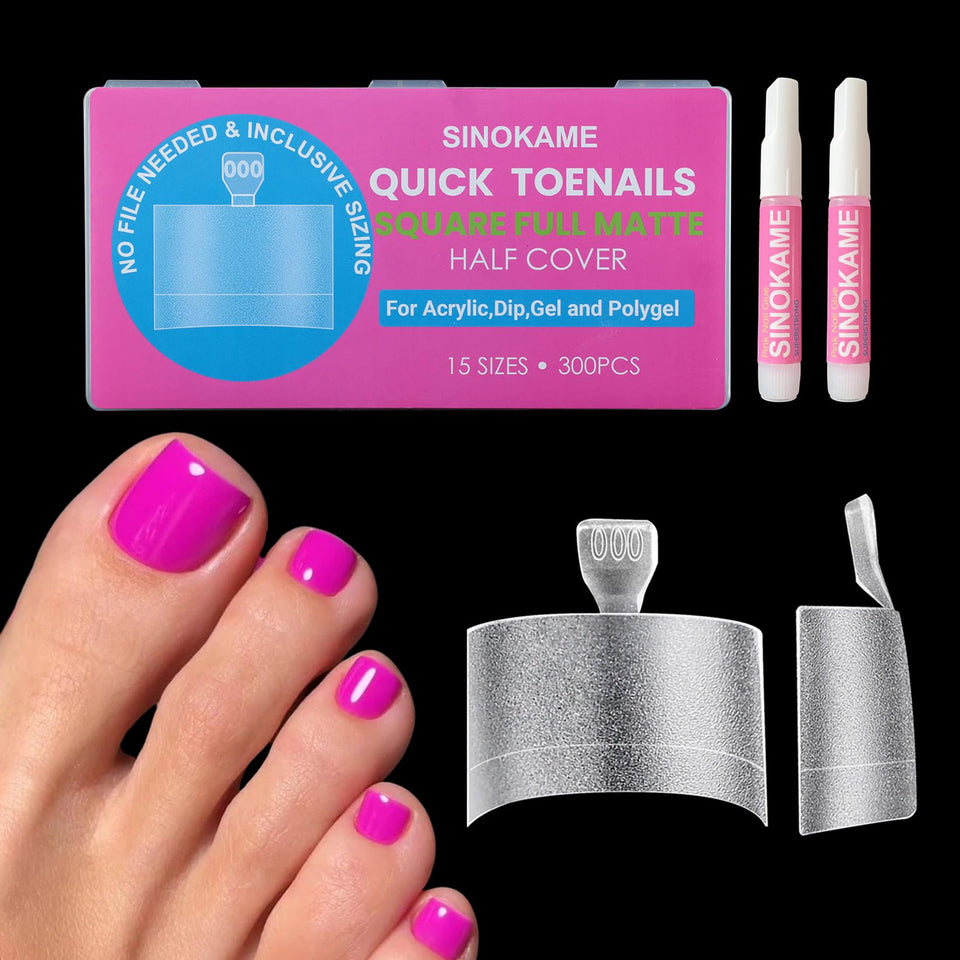 SINOKAME front packaging showing 300 tips and included glue for quick DIY pedicures