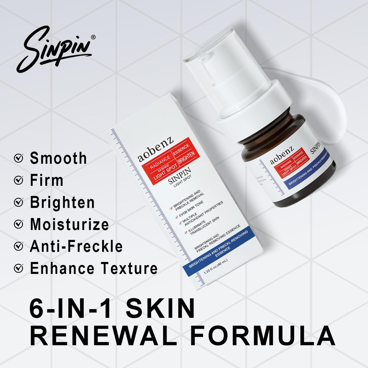 SINPIN aobenz texture drop close-up highlighting silky serum absorption benefit