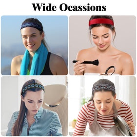 Sintege headband worn during yoga showing secure hold and sweat-friendly fit