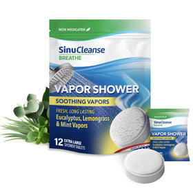 SinuCleanse front packaging showing 12 extra-large vapor tablets, convenient supply