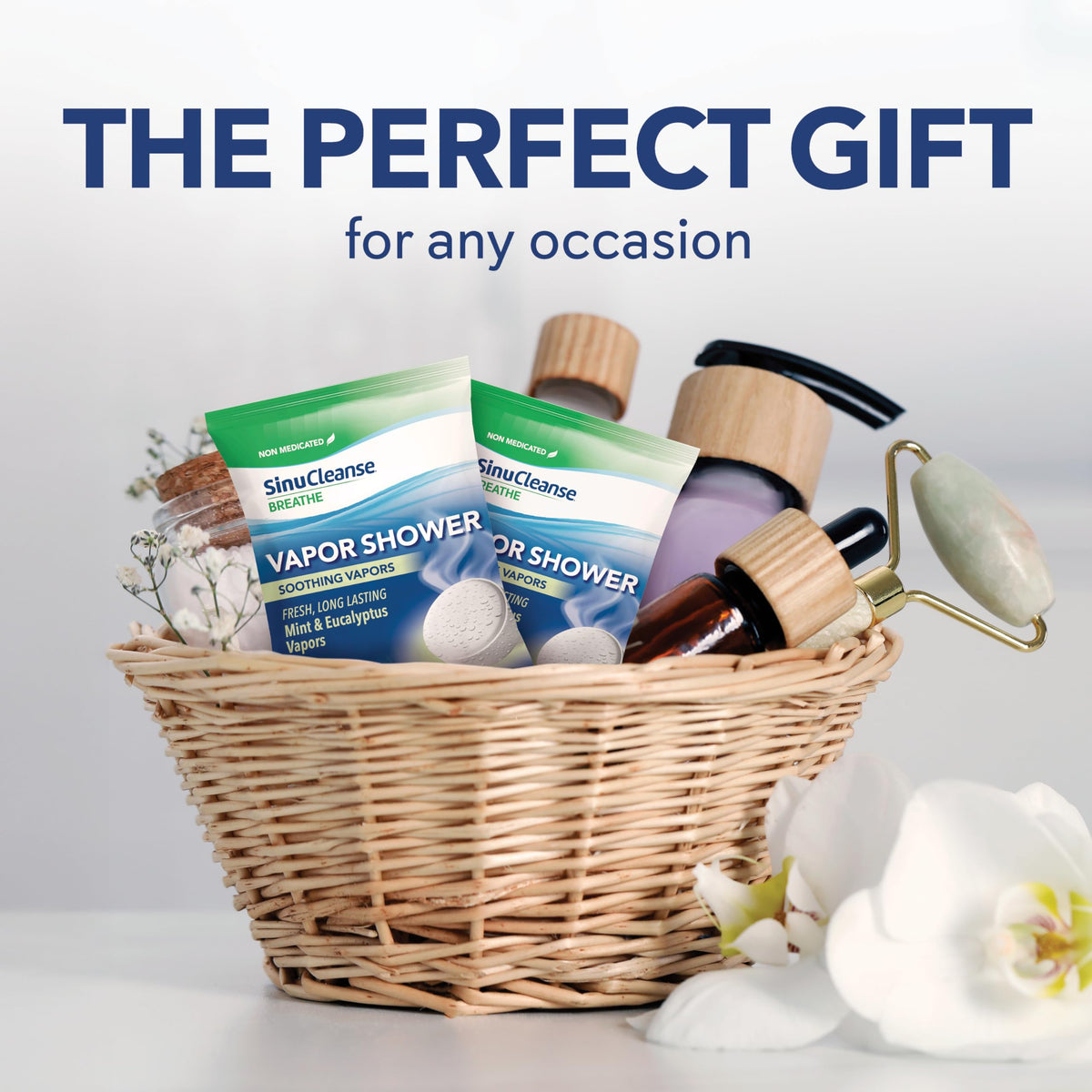 SinuCleanse travel pack inside a toiletry bag showing portability and on-the-go use