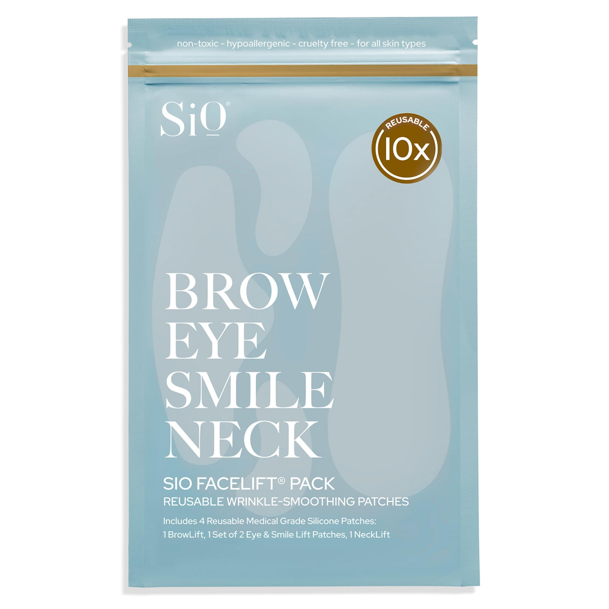 SiO front packaging showing product and benefit of targeted wrinkle smoothing