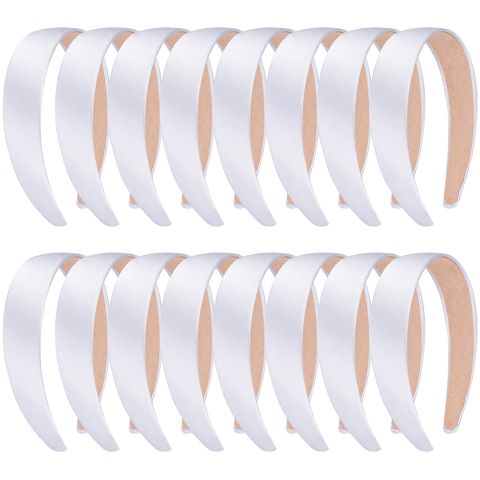 SIQUK front view of pack of white satin headbands, ready to use
