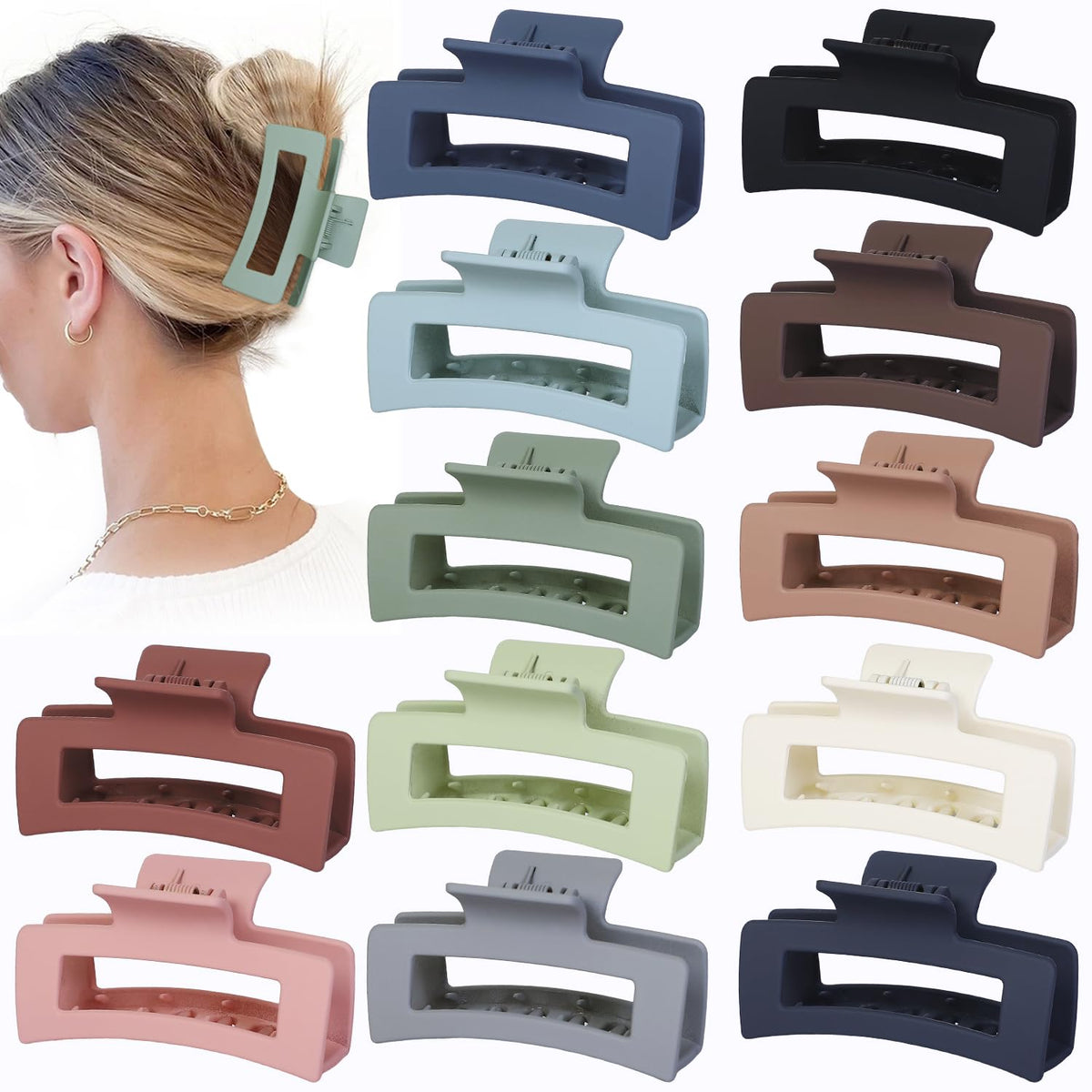 Sisiaipu front view of 12 multicolor clips showing pack variety and convenience