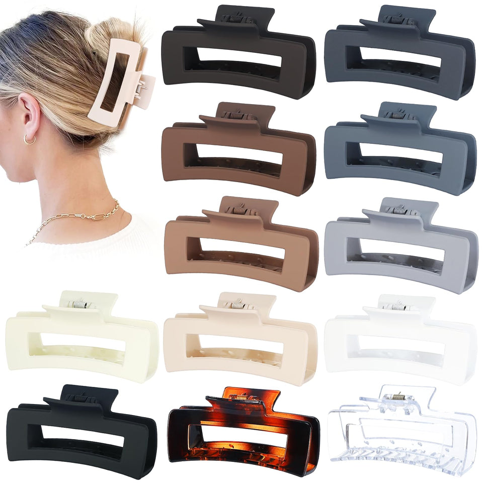 Sisiaipu front view of 12-pack large square jumbo hair clips, reliable hold